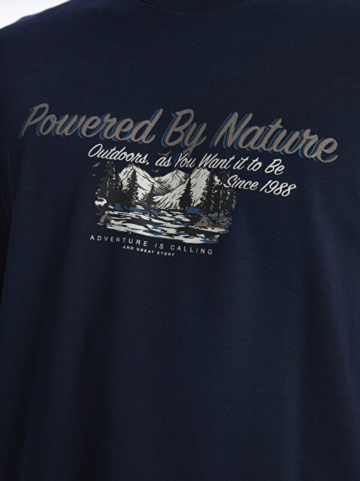 Bisiklet Yaka Uzun Kollu Bask?l? Erkek Ti??rt