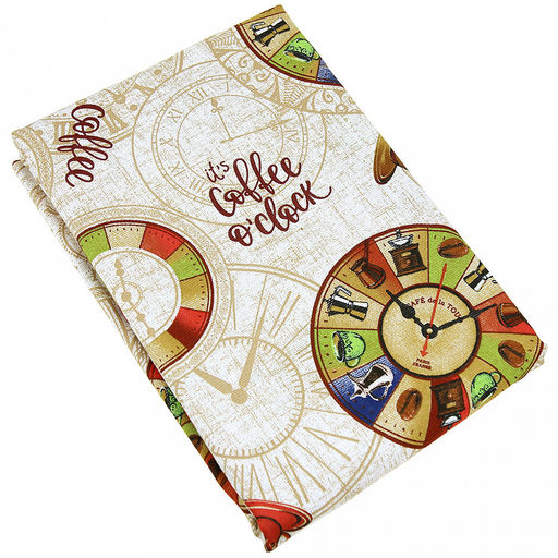 "Время кофе" Скатерть 150х145см, длина стола до 110см, на 4 персоны, рогожка 171г/м2, хлопок 100%, "Домашняя мода" (Россия)