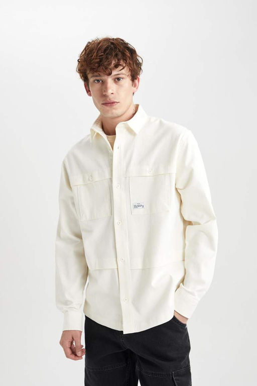 Хлопковая куртка-рубашка с длинными рукавами Relax Fit - Defacto фото 4