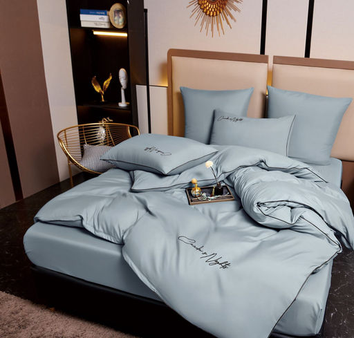 КПБ Candies однотонный с вышивкой (Серо-голубой) CANOV037 Семейный