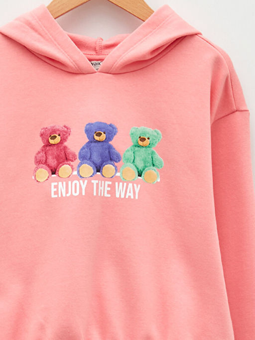 Kap??onlu Bask?l? Uzun Kollu K?z ?ocuk Sweatshirt - Waikiki фото 3