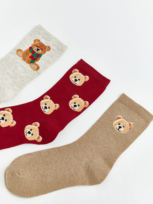 Ay? Teddy Bask?l? Kad?n Soket ?orap 3l?