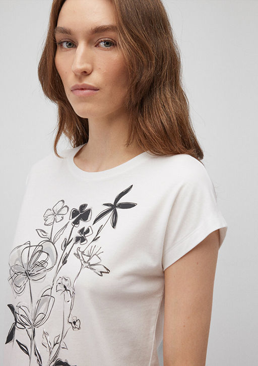 Cicek Bask?l? Beyaz Tisort - Mavi фото 5