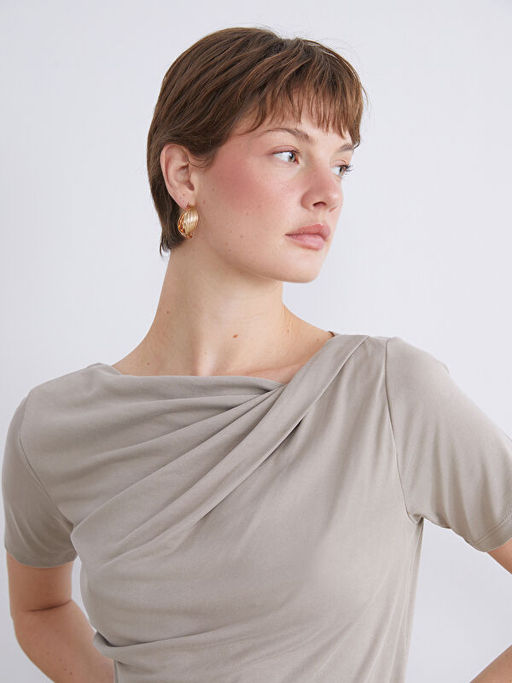 Bisiklet Yaka B?zg?l? Modal Kar???ml? Bluz