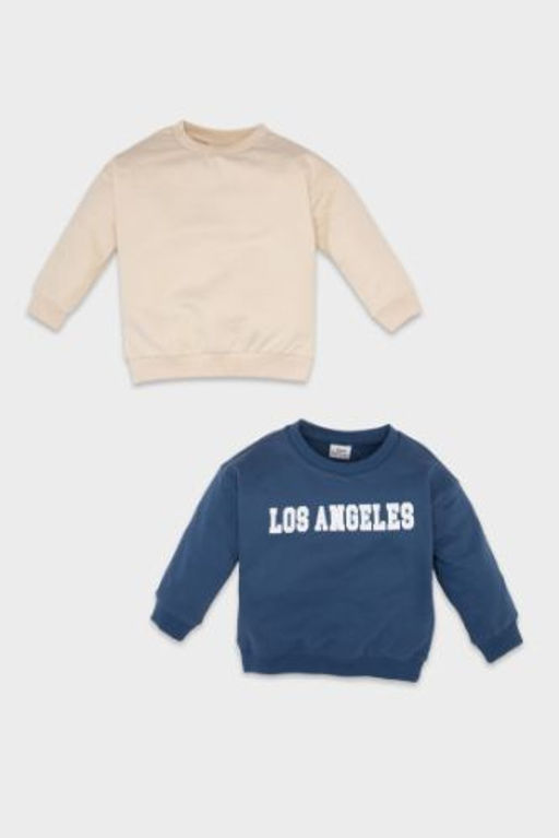 Erkek Bebek Bisiklet Yaka Bask?l? Ici Yumusak Tuylu 2li Sweatshirt