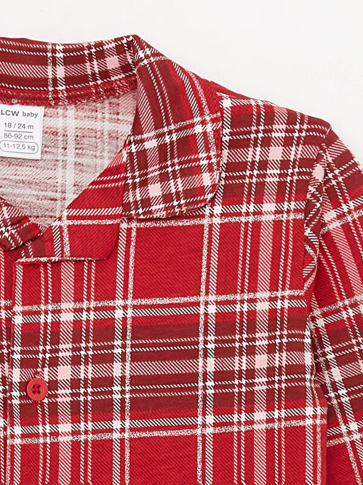 Polo Yaka Uzun Kollu Ekose Desenli K?z Bebek Pijama Tak?m?