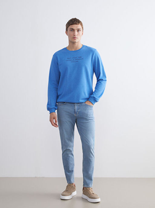 Bisiklet Yaka Bask?l? Erkek Sweatshirt