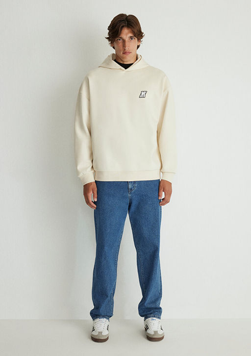 S?rt Bask?l? Beyaz Sweatshirt - Mavi фото 2