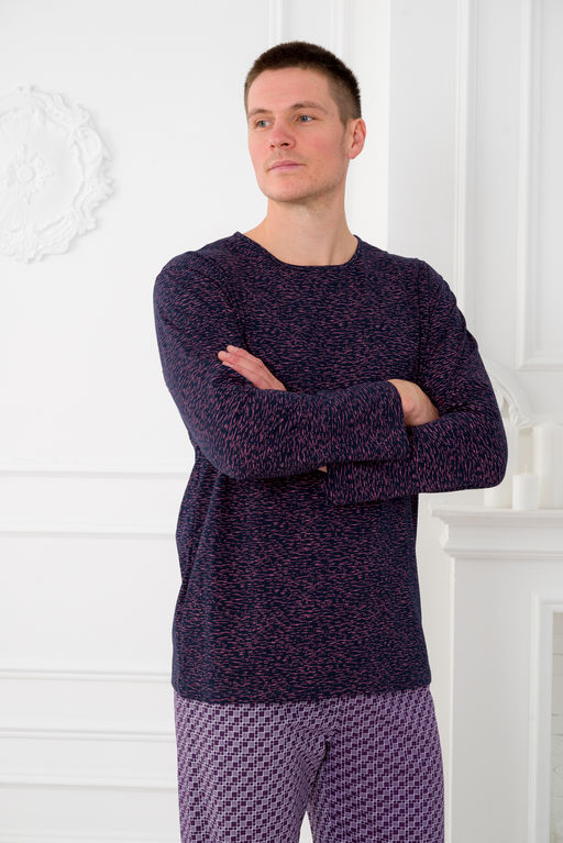 Пижама мужская из футболки с длинным рукавом и брюк из кулирки Генри геометрия макси - Амадэль фото 4