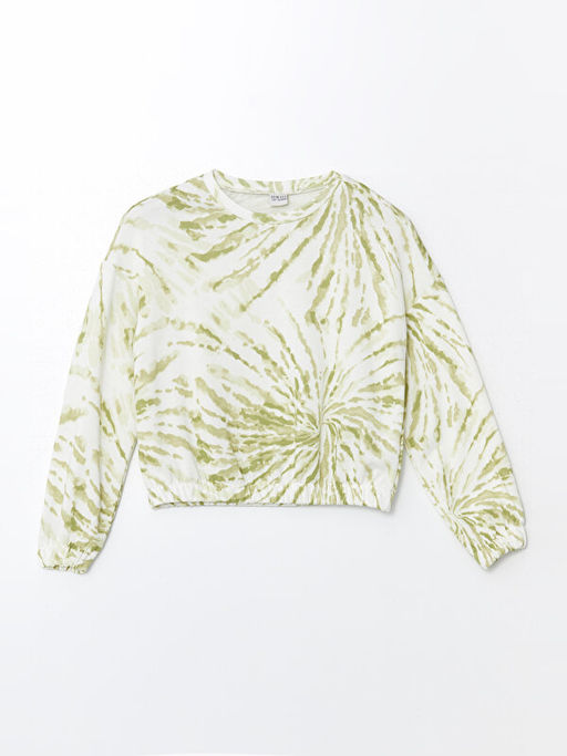 Bisiklet Yaka Batik Desenli Uzun Kollu K?z ?ocuk Sweatshirt