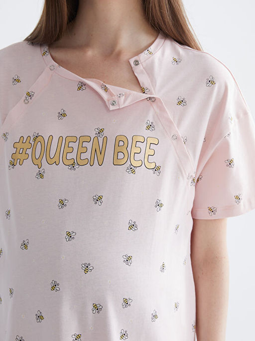 Bisiklet Yaka Desenli Hamile Gecelik