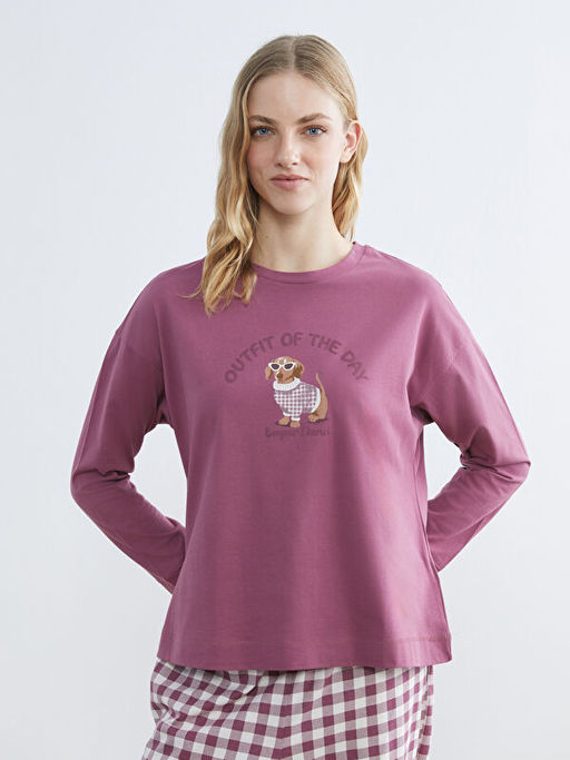 Bisiklet Yaka Bask?l? Kad?n Pijama Tak?m?