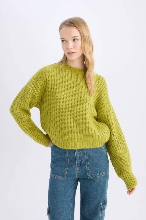 Крутой вязаный свитер оверсайз с широким кроем и круглым вырезом - Defacto фото 4