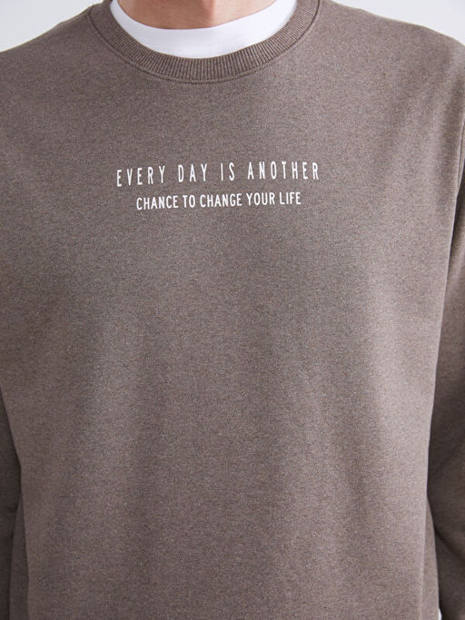 Bisiklet Yaka Bask?l? Erkek Sweatshirt
