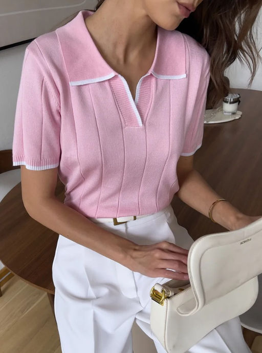 K13360 Джемпер-поло (вязаный трикотаж) РОЗОВЫЙ