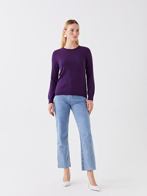 Bisiklet Yaka Kendinden Desenli Uzun Kollu Kad?n Triko Kazak - Waikiki фото 2