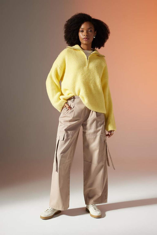 Габардиновые брюки стандартной длины с широкими карманами и высокой талией - Defacto фото 2