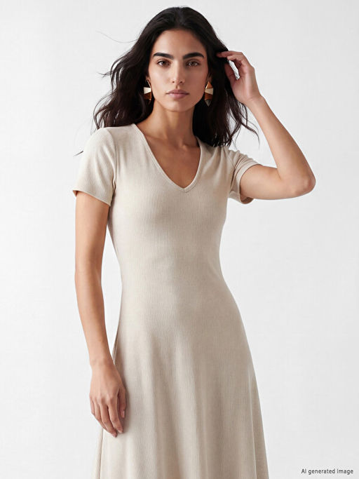 V Yaka Bodycon Elbise