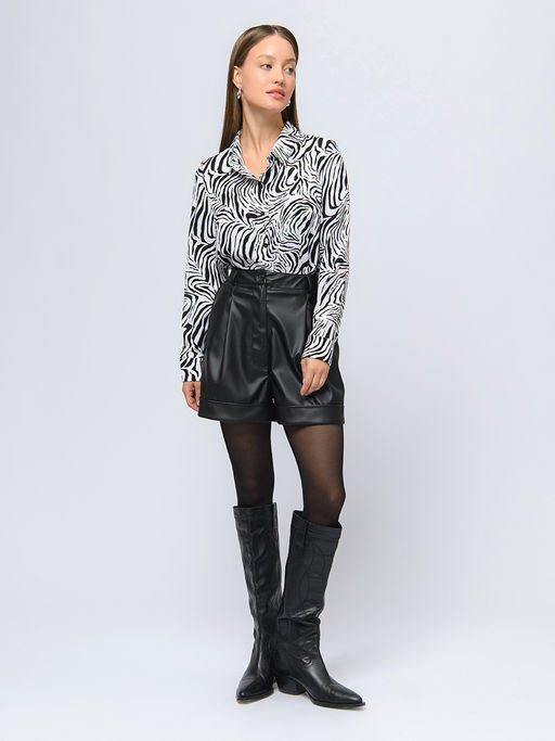 Блуза белого цвета с анималистичным принтом и отложным воротником - 1001dress фото 3