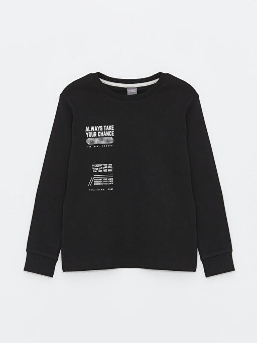 Bisiklet Yaka Bask?l? Uzun Kollu Erkek ?ocuk Ti??rt