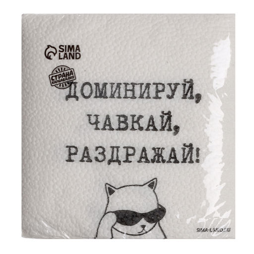Салфетки бумажные однослойные «Доминируй, чавкай, раздражай», 24×24 см, набор 20 шт.