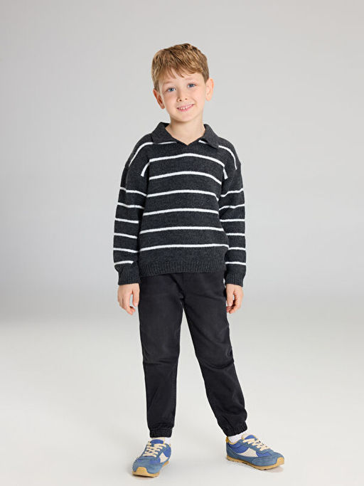 Bisiklet Yaka ?izgili Erkek Bebek Triko Kazak