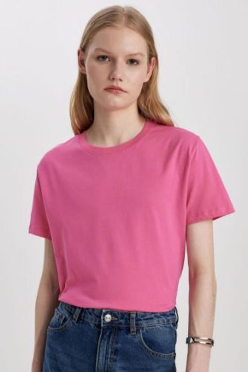 Regular Fit Bisiklet Yaka Penye Basic K?sa Kollu Tisort