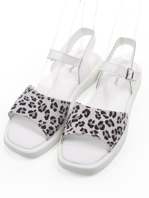 08-PEXL225-1 WHITE/LEOPARD Босоножки женские (натуральная кожа, натуральная замша)