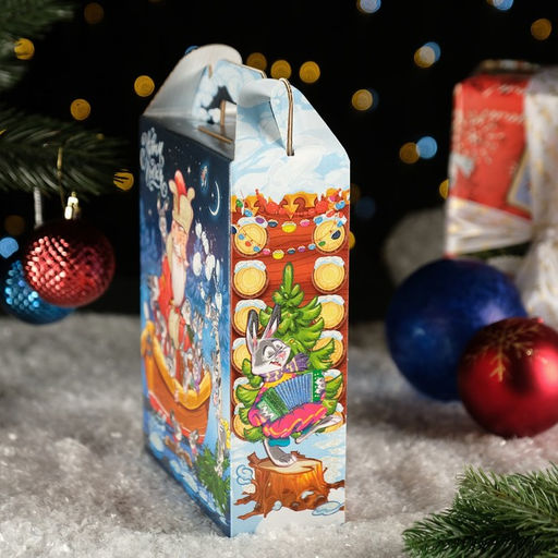 Цена за 5 шт. Подарочная новогодняя коробка «Дед Мороз и Зайцы», 16.8×7×25 см