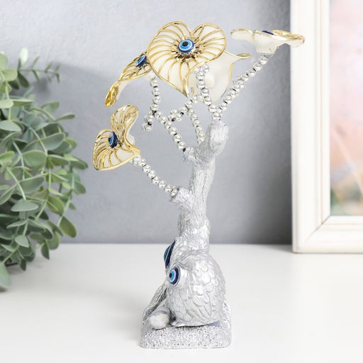 Фигурка от сглаза «Цветущее дерево, листья-сердце. Филин», серебро, 15×5.7×20 см