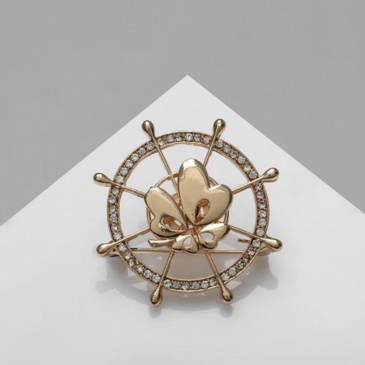 Брошь Штурвал с клевером, цвет белый в золоте - Queen fair фото 2