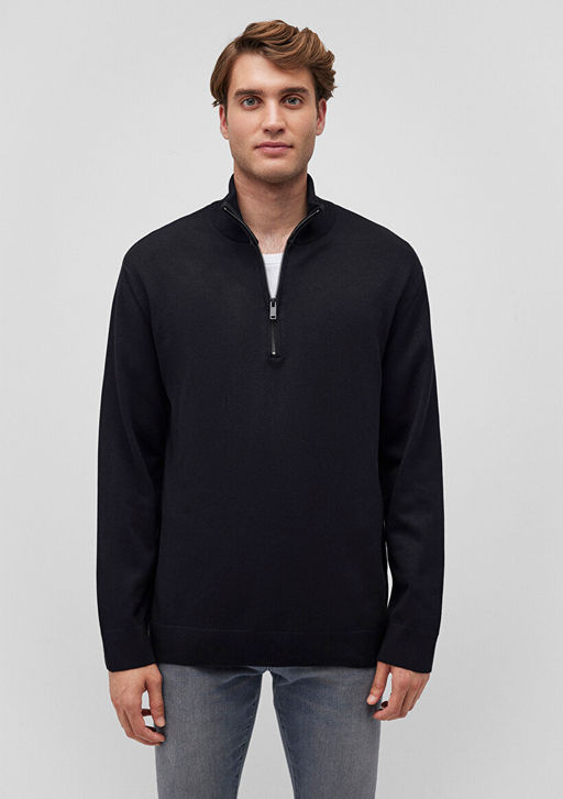 Yar? Fermuarl? Dik Yaka Siyah Kazak - Mavi фото 3