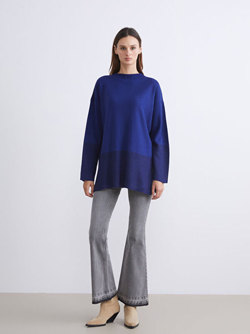 Kay?k Yaka Desenli Kad?n Triko Tunik