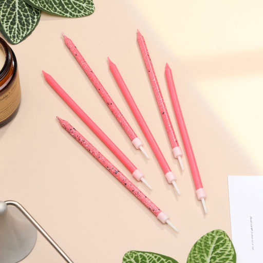 Свечи для торта Блестящая вечеринка, 6 шт., розовые, высокие