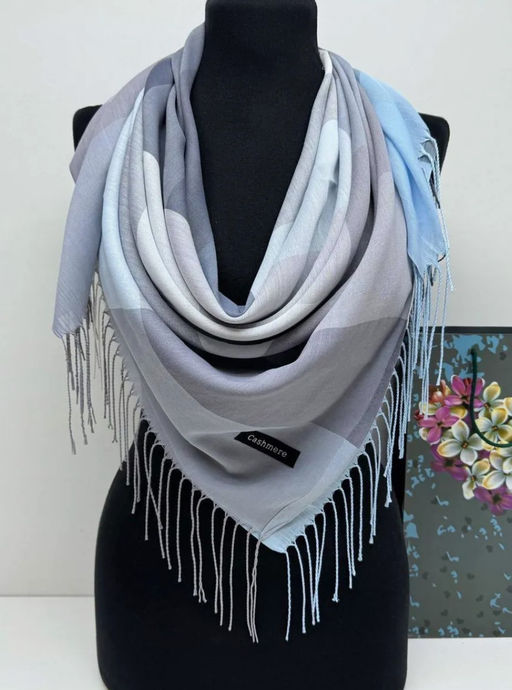 K13583 Палантин 100/100 хлопок СВ_ГОЛУБОЙ