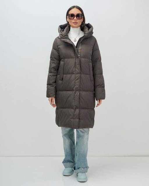 Пальто зимнее утепленное с капюшоном женское темно-коричневого цвета 7618TK - Visdeer фото 6