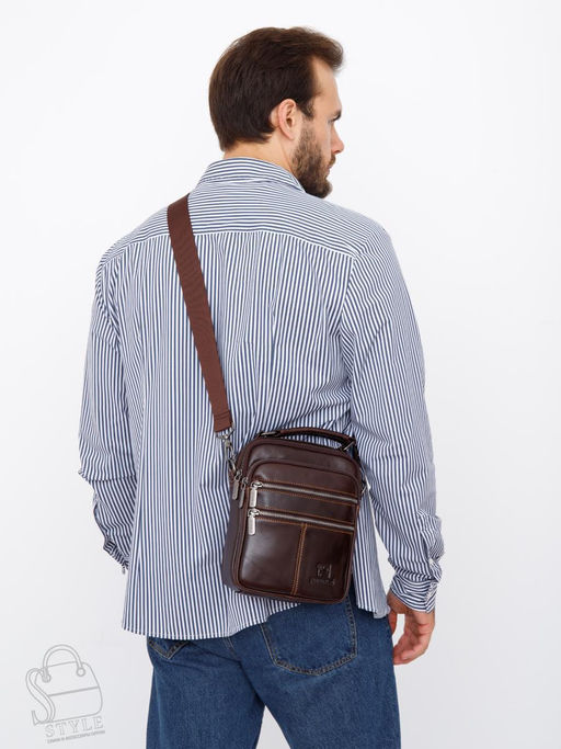 Сумка мужская кожаная 634M brown Fuzhiniao в Новосибирске