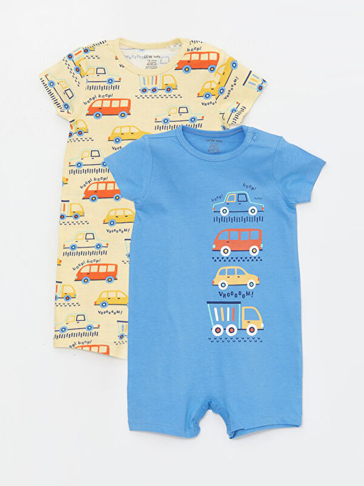 Bisiklet Yaka K?sa Kollu Bask?l? Erkek Bebek Tulum 2li