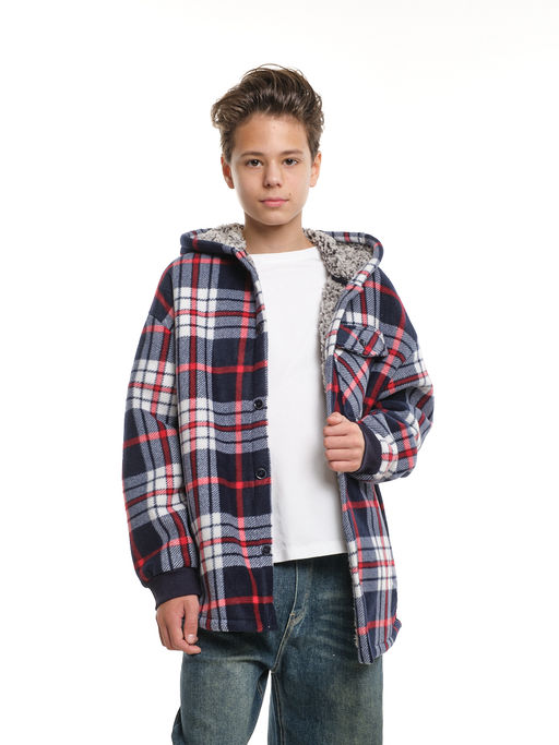 Рубашка на меху на пуговицах 22-7337 син-красная клетка