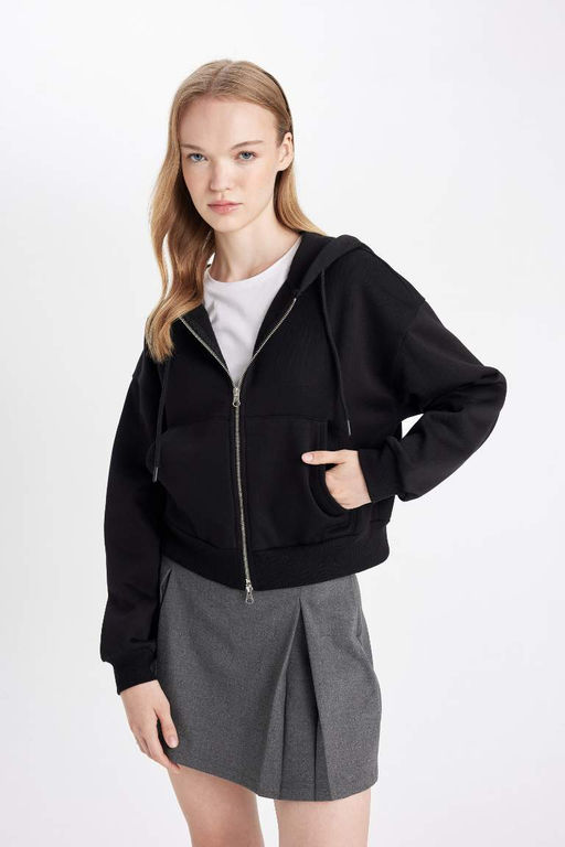 Толстовка Cool Standard Fit с капюшоном на молнии - Defacto фото 3