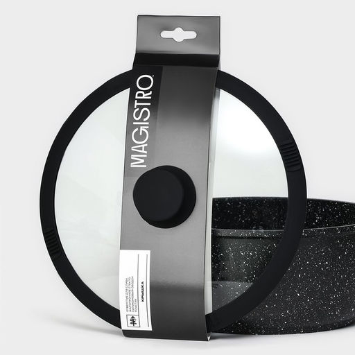 Крышка Magistro, d=24 см, со сливом, с силиконовым ободком и ручкой, жаропрочное стекло