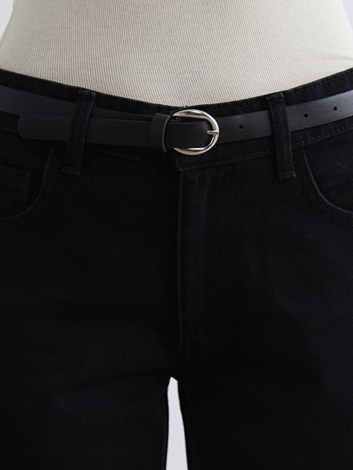 Beli Kemerli Wideleg Kad?n Jean Pantolon