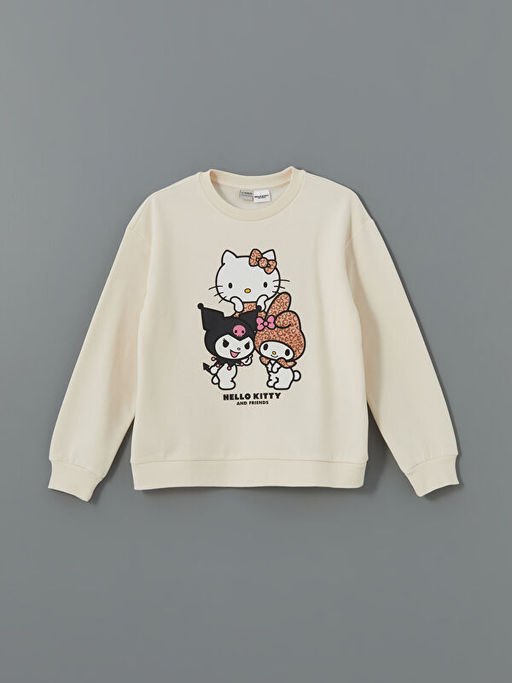 Bisiklet Yaka Hello Kitty Bask?l? K?z ?ocuk Sweatshirt