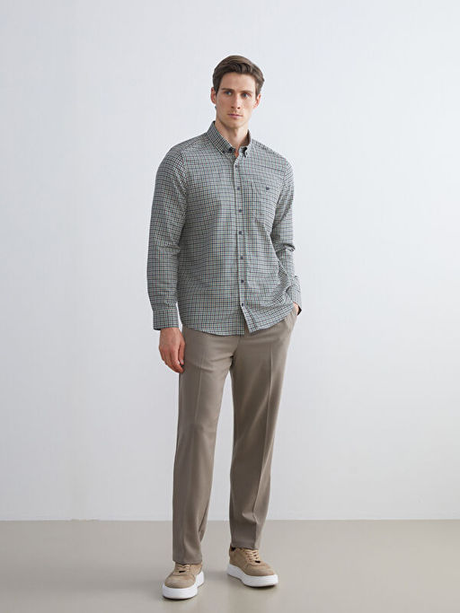 Regular Fit Uzun Kollu Ekose Gabardin Erkek G?mlek