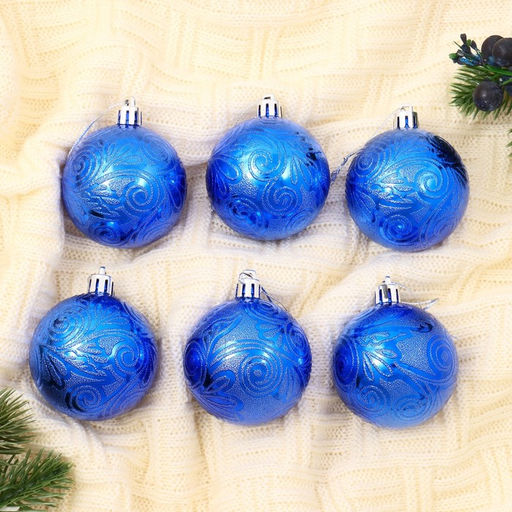 Ёлочные игрушки Кружевной узор, шары новогодние, d=6 см, набор 6 шт., синий
