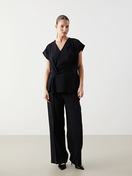 Kruvaze Yaka Krep Kad?n Bluz