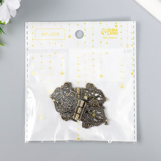 Цена за 6 шт. Петля для шкатулки с крепежом металл «Узорная с цветами», под бронзу, 5.3×2.8 см