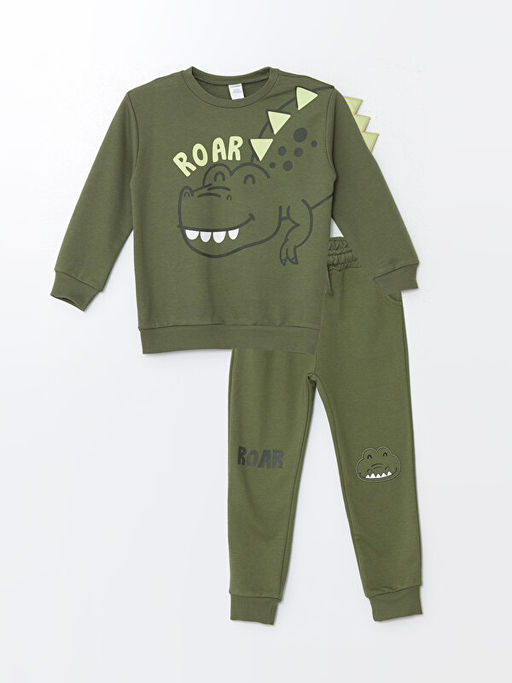 Bisiklet Yaka Uzun Kollu Bask?l? Erkek Bebek Sweatshirt ve E?ofman Alt 2li Tak?m