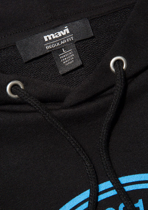Muhur Logo Bask?l? Kapusonlu Siyah Sweatshirt - Mavi фото 7
