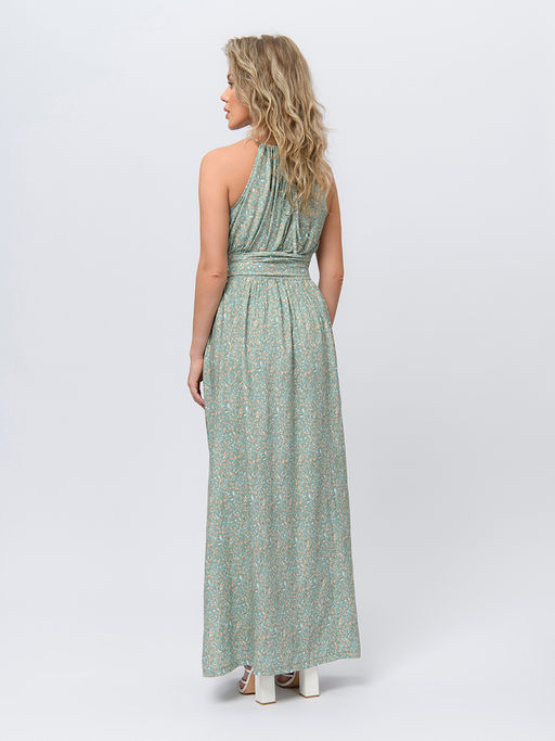 Платье зеленого цвета длины макси без рукавов с фигурным вырезом - 1001dress фото 4
